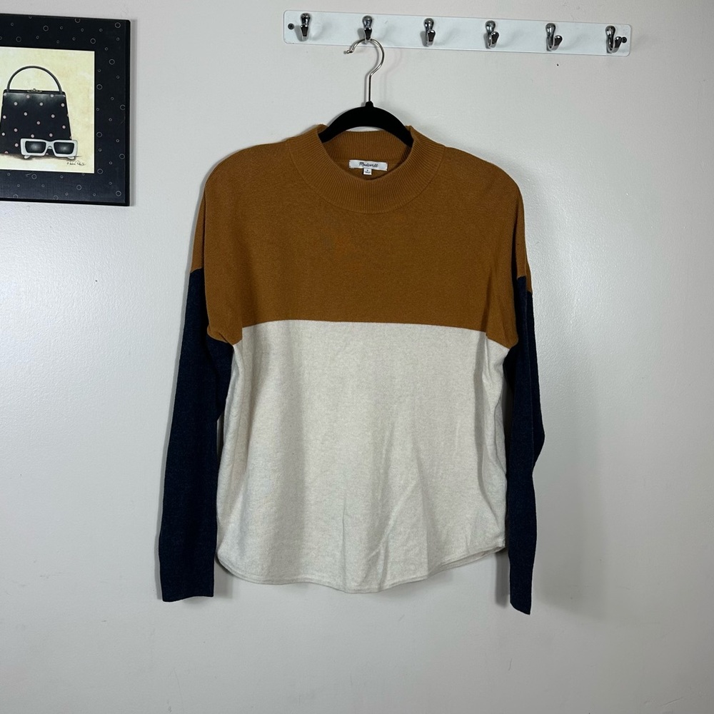 Madewell Colorblock Sweater in Brown, Cream, with merino wool and alpaca